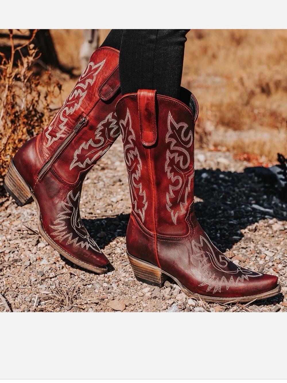 freebird Red Brown Leather Western Heeled Boots